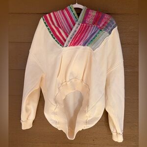 Free People Cream and Multicolored Hooded Knit Oversized Sweater Sz Small